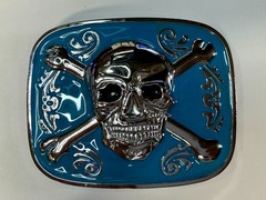 Jolly Roger Pirate Skull Head & Crossbones Blue Enamel Colored New Belt Buckle