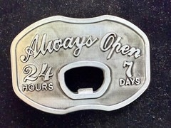 Always Open 24 / 7 Belt Buckle and Bottle Opener – Perfect Bar Pickup Line!