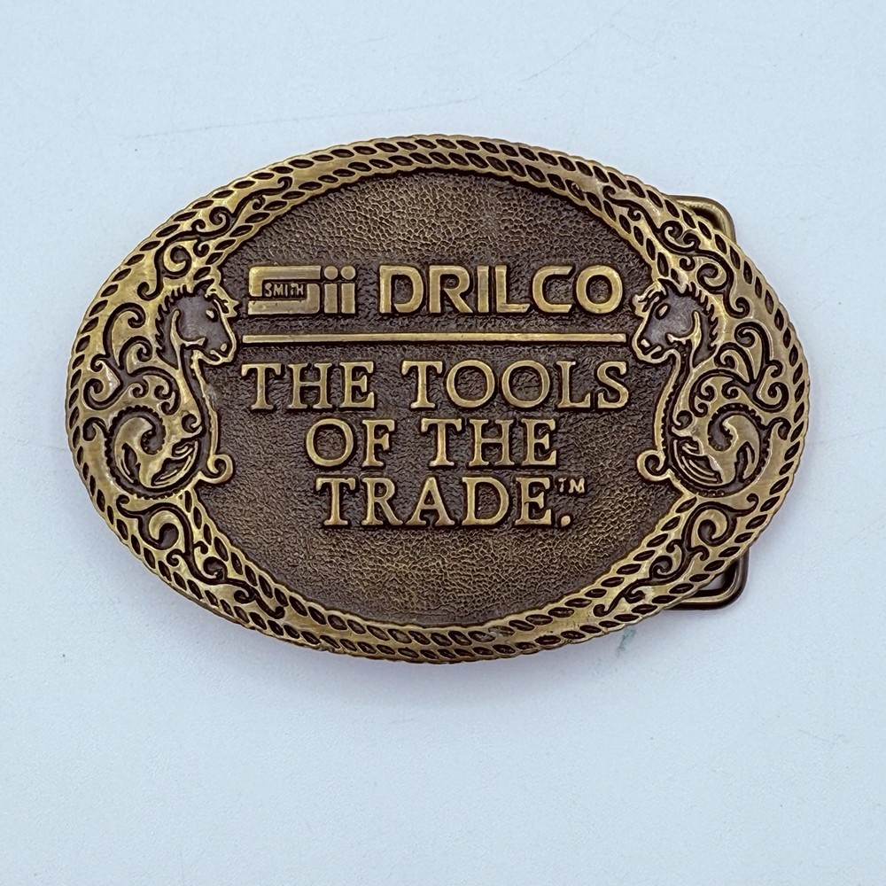 vintage 1970s belt buckle DRILCO oil field SMITH TOOLS BRASS