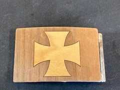 Mixed Wood Grain Inlaid Iron Cross Vintage Belt Buckle