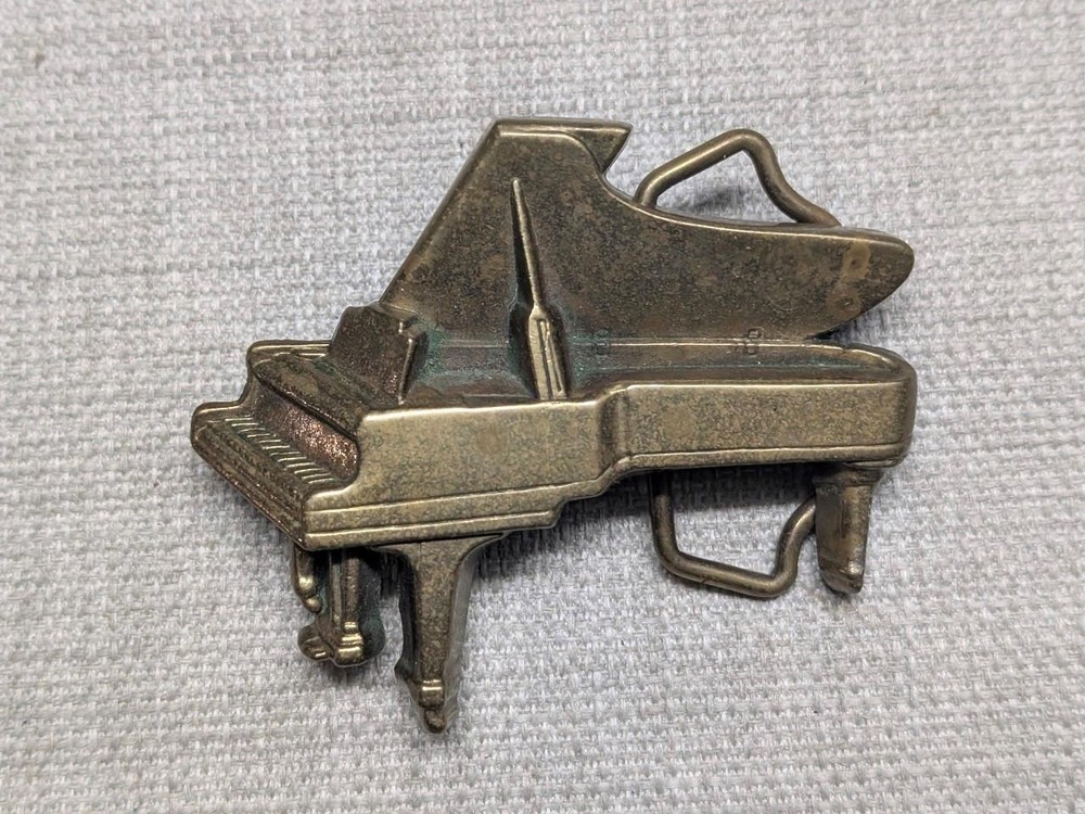 vintage PIANO belt buckle SOLID BRASS baron 1970s western cowboy MUSIC concert