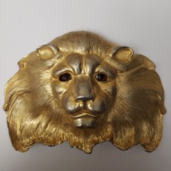 CHRISTOPHER ROSS LION HEAD 1984 GLASS EYES BUCKLE & RED BELT 24kt GOLD PLATED