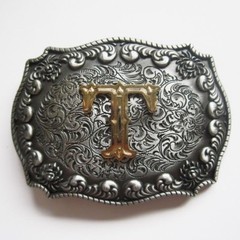 Initial Letter « T » Cowboy Rodeo Western Metal Belt Buckle