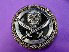 Skull and Crossed Swords Rope Pattern Border Silver Color Round Belt Buckle