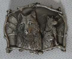 Vtg 90s 3D Engraved Wolf Wolves Pewter Metal Belt Buckle Made In USA by Gap