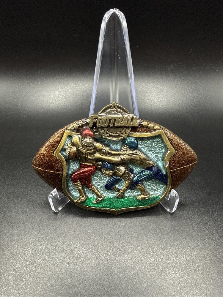 Vintage 1982 The Great American Belt Buckle Co Football Solid Brass Enameled