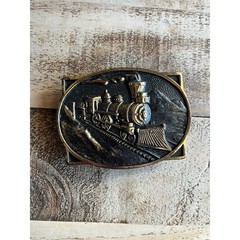 Vintage Western Train Engine Belt Buckle Metal Brass Tone USA Made