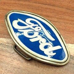 70s Western Baron Ford Car Truck Logo Solid Brass Belt Buckle