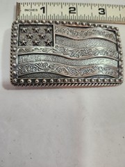 Men&rsquo;s Western Rectangular American Flag Studded Belt Buckle Fits 1.5 in