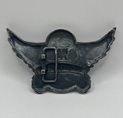 QUICK SILVER Skull & Wings Belt Buckle Vintage Large Silver Tone Unique