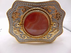 WESTERN BELT BUCKLE BLUE AND GOLD TONE MAFCO COWBOY SOUTHWEST 3 3/4&Prime; X 2 3/4&Prime;