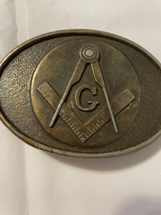 Vintage 1970s Masonic Freemason Brass Western Belt Buckle – Cowboy Style