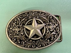 Centered Lone Star Fleur De Lis Design Swirl Silver & Balck Color Belt Buckle