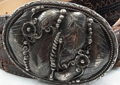 Vintage Solid Silver Metal Oval Floral Engraved Clip Belt Buckle Fits 1.5in RBP