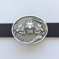 Vintage Silver Plated Western Wolves Oval Belt Buckle Gurtelschnalle