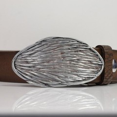 Antique Silver Organic Scratch Textured Oval Belt Buckle Finish Decor