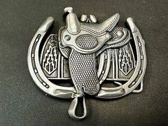 Horse Saddle Cutout Silver Tone Jockey Equestrian Western Cowboy&rsquo;s Belt Buckle