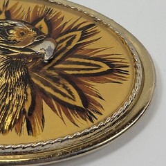 Vintage Western Belt Buckle American Eagle Real Enameled Feathers Made in USA