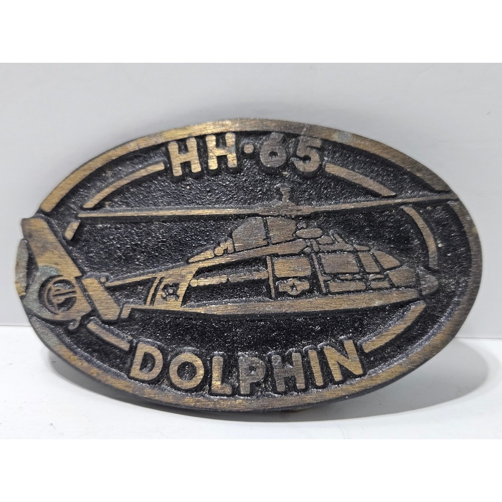 HH-65 Dolphin Helicopter Belt Buckle DynaBuckle Provo Utah Solid Brass