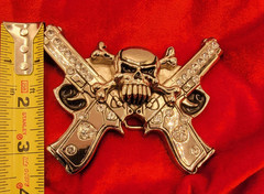 Rock Rebel Unisex Skull Crossbones Gun Pistol Rhinestone Goth Silver Belt Buckle