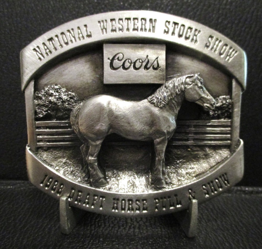 Coors Beer National Western Stock Show Belt Buckle 1988 Draft Horse Pull Show LE