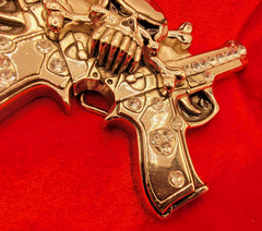 Rock Rebel Unisex Skull Crossbones Gun Pistol Rhinestone Goth Silver Belt Buckle