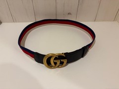 GUCCI Pre-Owned Double Buckle Web Stripe Belt