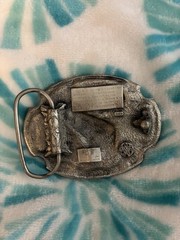 Bergamot Brass Works Men&rsquo;s Western Oval Bass Fish Belt Buckle Silver Green 298