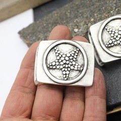 Rectangular Belt Buckle With Star Embossing Metal Western Retro Design