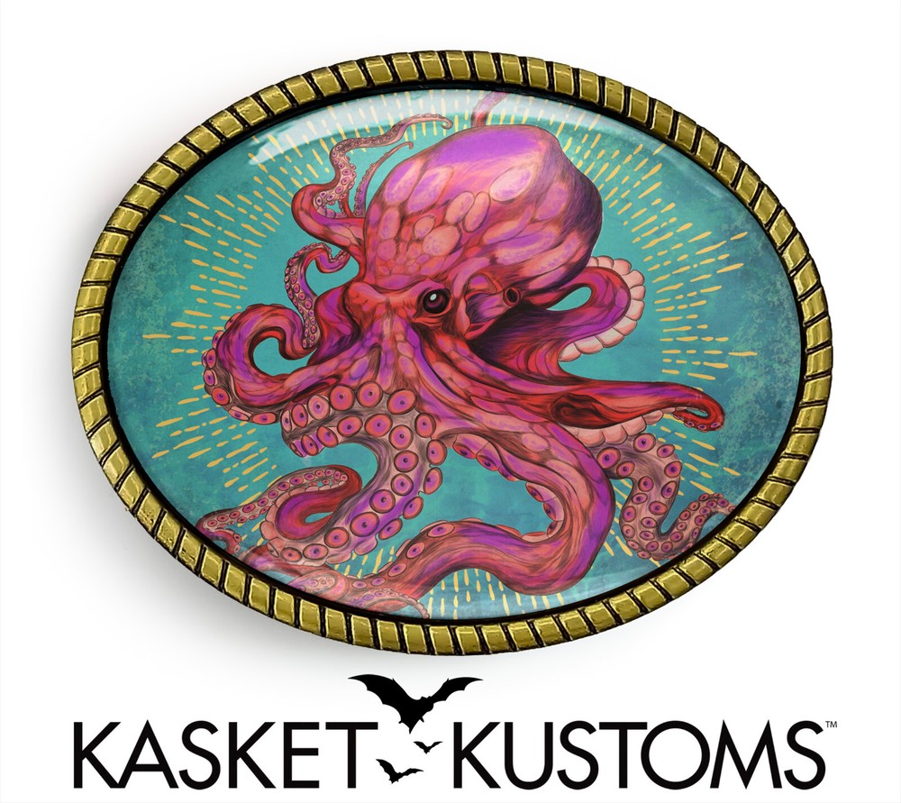 Kraken Belt Buckle – Colorful Octopus Painting Handmade Brass Buckle – 43-BO