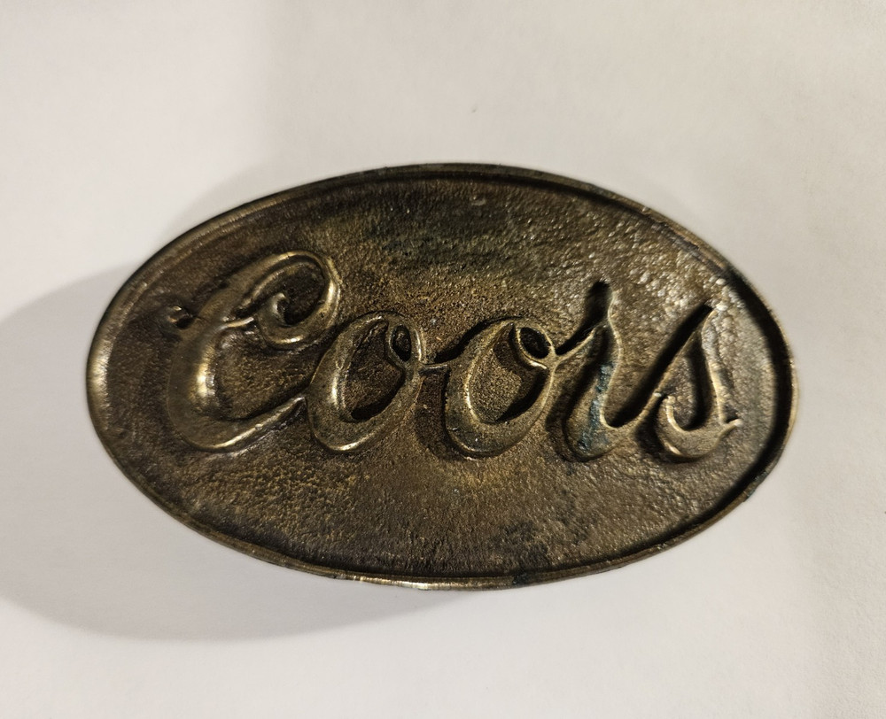 Coors Men’s Gold Tone Metal Plate Belt Buckle Logo, Fits 1.5 in Belt