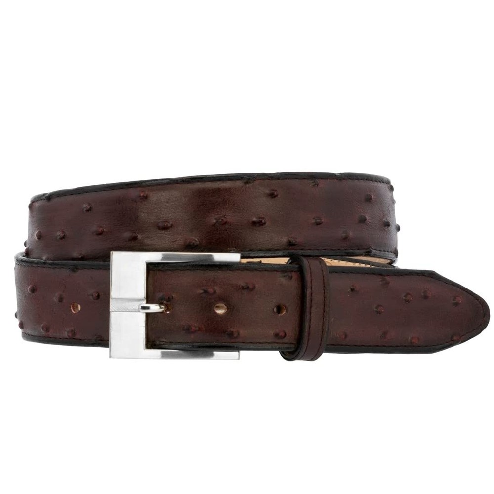 El Presidente Mens Black Cherry Ostrich Quill Print Leather 34,