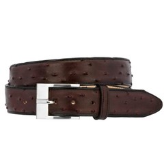 El Presidente Mens Black Cherry Ostrich Quill Print Leather 34,