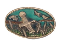 Flying Ducks Western Heavy Oval Painted Silver 3.5 X 2.5 inches Belt Buckle