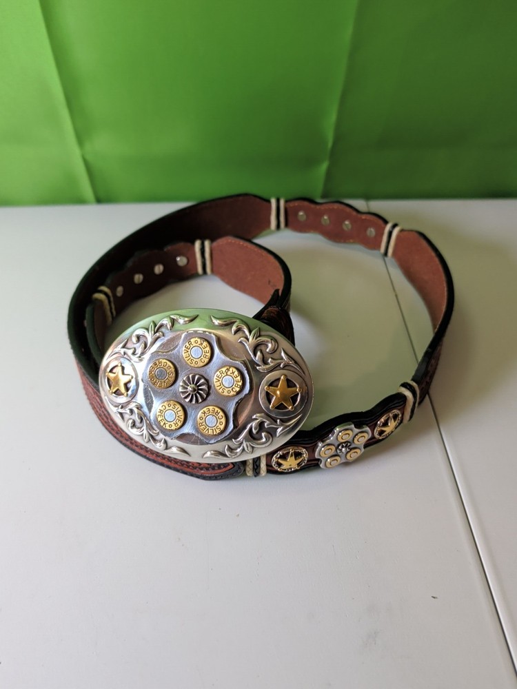 leather belt Brown Silver Creek Classics and Belt Buckle cowboy Western size 38