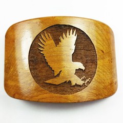 Vtg Engraved Hawk Eagle Bird Pattern Wood Belt Buckle