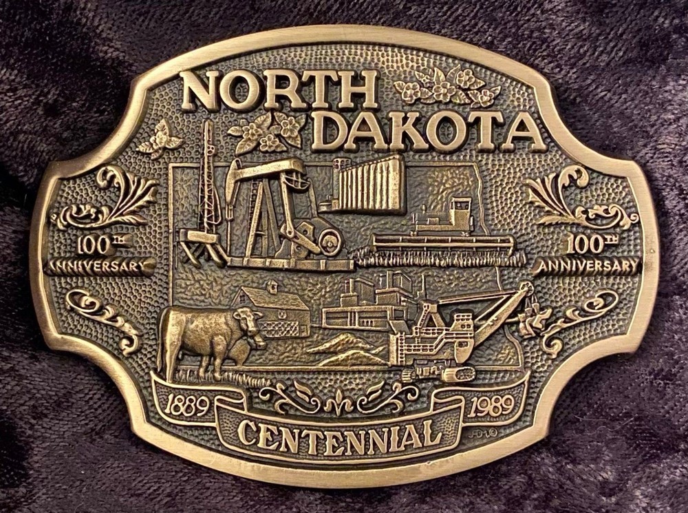 Vtg 80’s Brass Belt Buckle North Dakota Centennial Limited Edition # 3095