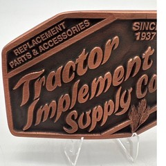 Tisco Tractor Implement Supply Co Belt Buckle 1998 Anniversary Copper Tone Metal