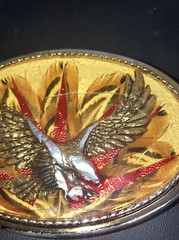 Vintage Belt Buckle Eagle Feathers Gold Resin with belt size 32