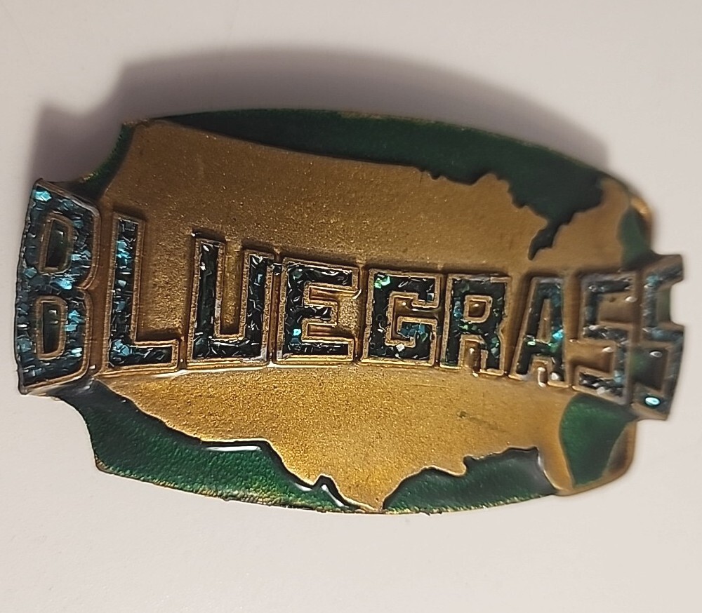 VINTAGE 1980 PRIMO BLUEGRASS MUSIC BELT BUCKLE BY INDIANA METALCRAFT