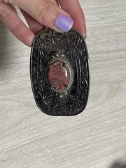 VTG Western Country Silver Tone Rhodochrosite Stone Belt Buckle 3.25&Prime; x 2&Prime;