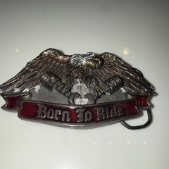 Born To Ride Eagle Motorcycle Biker Metal Western Belt Buckle Silver/Red 1.5&Prime;