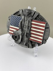 American Flag Cowboy Belt Buckle Western Patriotic Stars Stripes Enamel