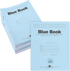 Exam Blue Books, 100 School Examination Booklets, 8.5&Prime; X 7&Prime;, 4 Sheets/8 Pages, W