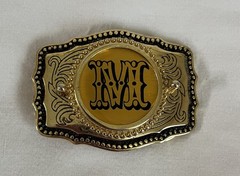 Vintage Western Style Belt Buckle with Intricate Initial Motif Letter M USA