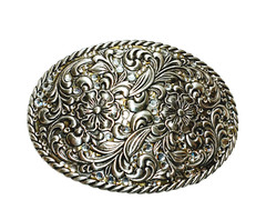 Nocona Womens Rhinestone Floral Belt Buckle in box=3.5&Prime; long = Silver tone