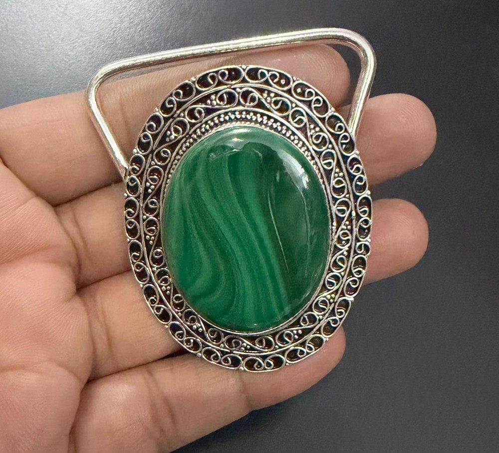 Malachite Gemstone 925 Sterling Silver Handmade Belt Buckles Vintage Gift For