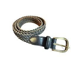Lands End Mens Black Braided Leather Belt Solid Brass Buckle Casual Size 38