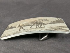 Vintage Perma-Tech Belt Buckle Appaloosa Mare and Foal Etched Aluminum 3.5 Inch