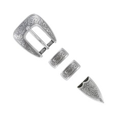 Western Antique Floral Engraved Pattern Belt Buckle 4 PCS Set Fits 3/4&Prime; strap